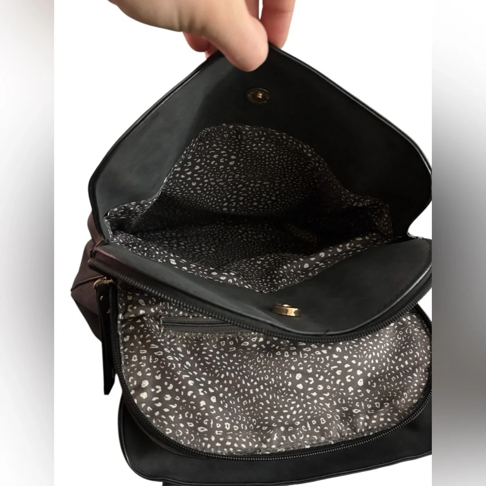Chic Bikercore Matte Gray/Black Women's Backpack with Multi Pockets